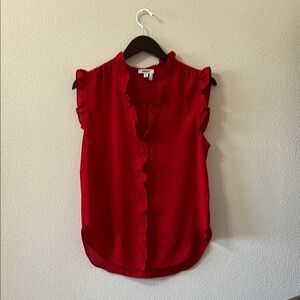 DKNY Red Flutter Sleeve Ruffled Blouse